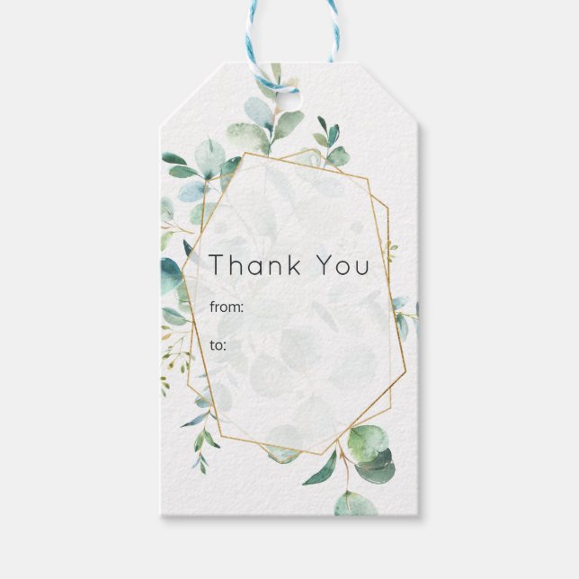 Pastel Eucalyptus Geometric Greenerity Wedding Geschenkanhänger (Vorderseite)