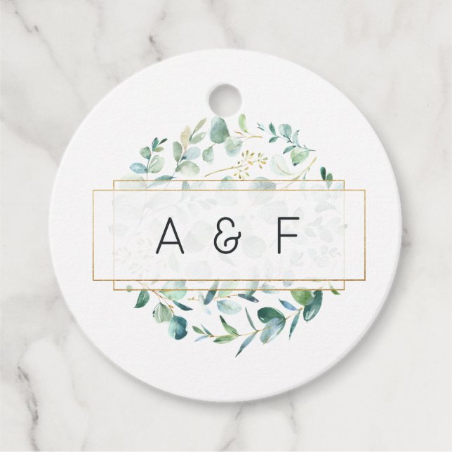 Pastel Eucalyptus Geometric Wedding Monogram Geschenkanhänger (Vorderseite)