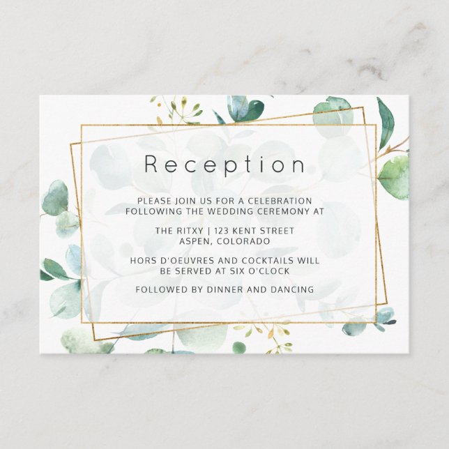 Pastel Eucalyptus Geometric Wedding Reception Begleitkarte (Vorderseite)