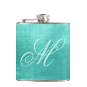 Pastel Extravagant Monogram Shiny Türkis Foil Flachmann