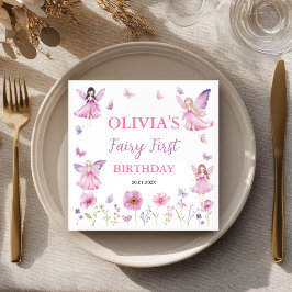 Pastel Fairy Floral Garden Butterfly Birthday Serviette