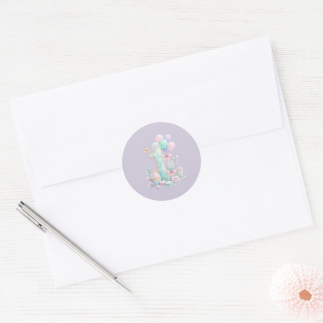 Pastel Fairytale First Birthday Round Sticker (Umschlag)