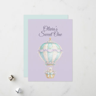Pastel Fairytale Hot Air Balloon First Birthday Feiertagskarte