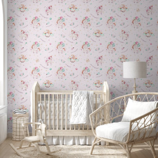 Pastel Fairytale Pink Einhorn Muster Kinderzimmer Tapete
