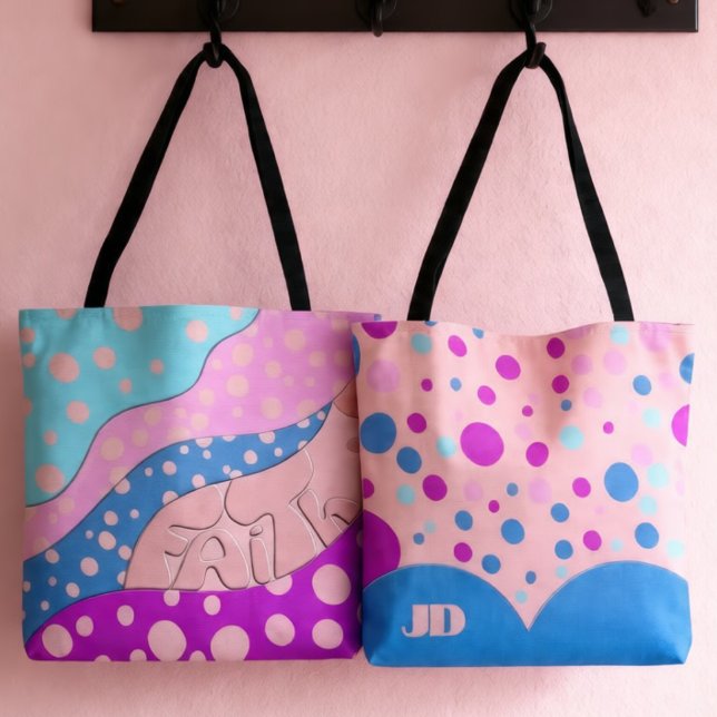 Pastel Faith Lettering Polka Dot (Carry a little Faith with you. Initials on the back make it yours. Pretty pastel blue and pink.)
