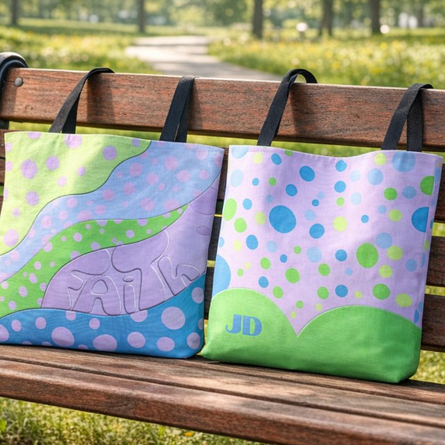 Pastel Faith Lettering Polka Dot (Carry a little Faith with you. Initials on the back make it yours. Pretty pastel blue and green.)