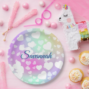 Pastel Fallende Herzen Personalisiert Pappteller