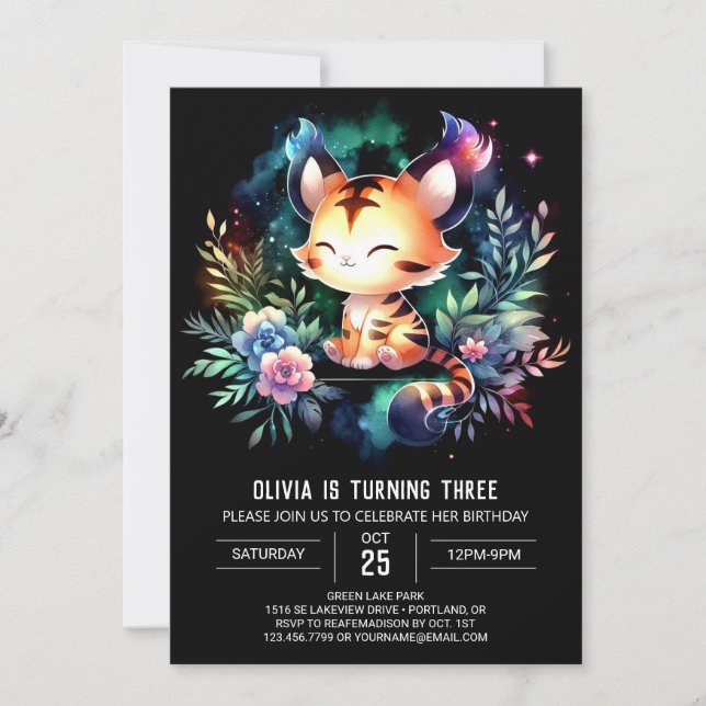 Pastel Fantasy Tiger Geburtstag Einladung (Vorderseite)