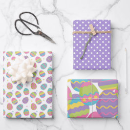 PASTEL FARBIGE EISER UND LILA POLKA-HUNDEN IM OSTE GESCHENKPAPIER SET