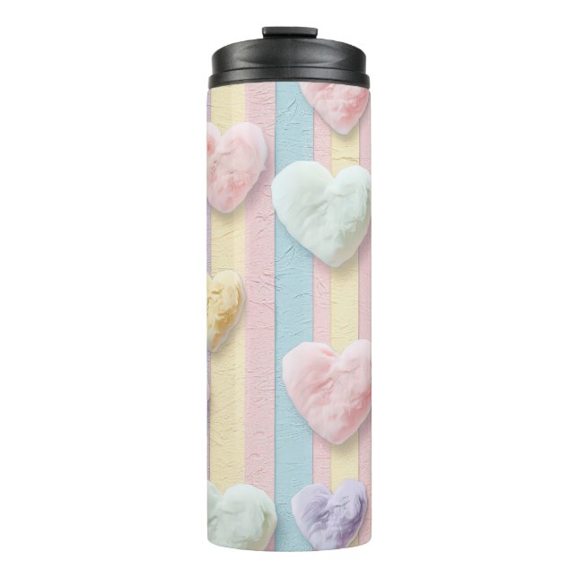 PASTEL-FARBSTREIFEN UND VALENTINE-HERZEN THERMOSBECHER (Vorderseite)