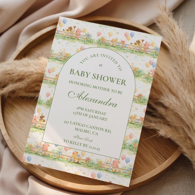 Pastel Farm Animals Garden Baby Shower Einladung (Von Creator hochgeladen)