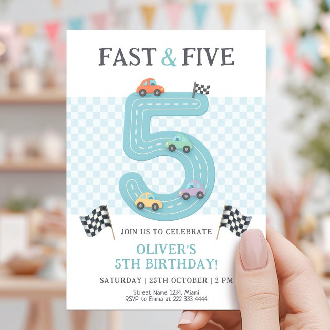 Pastel Fast Five Birthday Car Einladung (Von Creator hochgeladen)