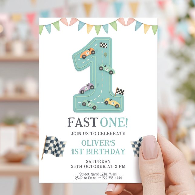 Pastel Fast One Birthday Race Einladung (Von Creator hochgeladen)