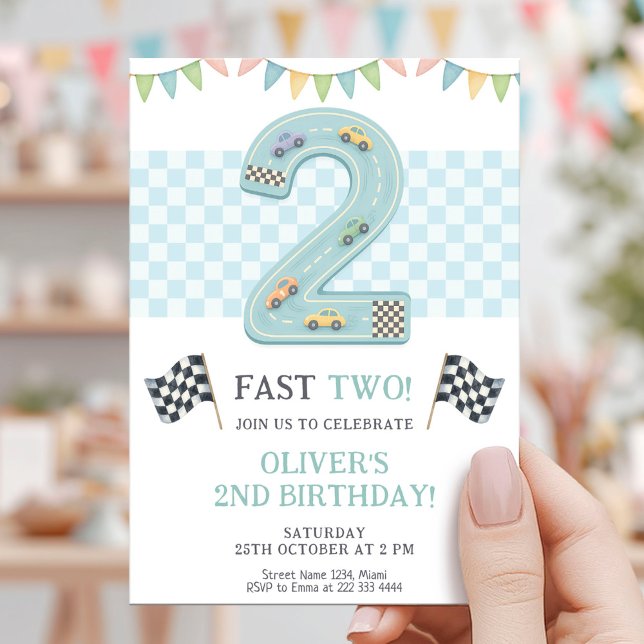 Pastel Fast Two Birthday Race Einladung (Von Creator hochgeladen)