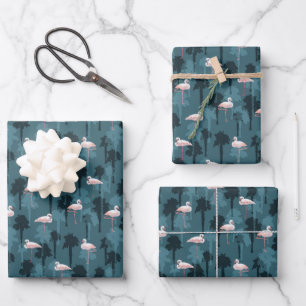 Pastel Flamingos auf Aquamarin Geschenkpapier Set