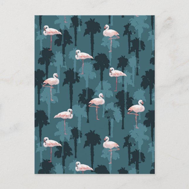 Pastel Flamingos auf Aquamarin Postkarte (Vorderseite)