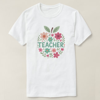 Pastel Floral Apple Teacher Design T-Shirt