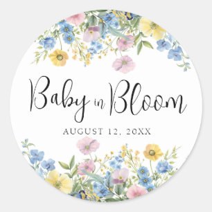 Pastel Floral Baby in Bloom Watercolor Einladung Runder Aufkleber