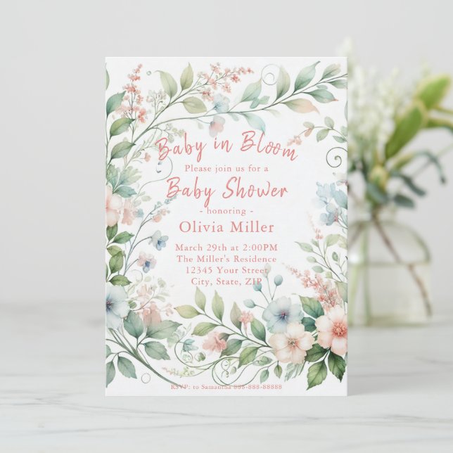 Pastel Floral Baby Shower Einladung für Mädchen (Stehend Vorderseite)