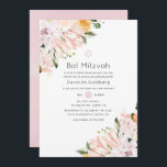 Pastel Floral Bat Mitzvah Einladung<br><div class="desc">Trendy florale Aquarelle Mitzvah laden in Pastelltönen von Lila und Rosa mit Lilien,  Magnolien,  Rose,  Peonies und Blättern ein.</div>