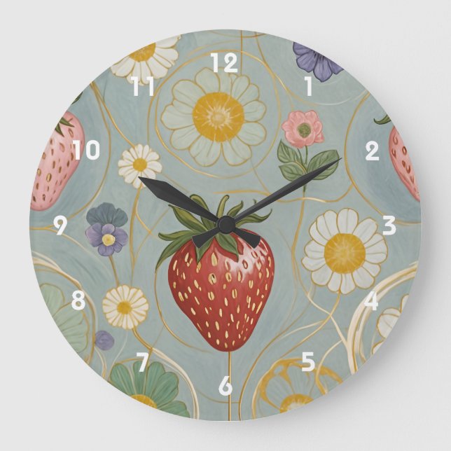 Pastel Floral & Berry Delight Große Wanduhr (Vorderseite)