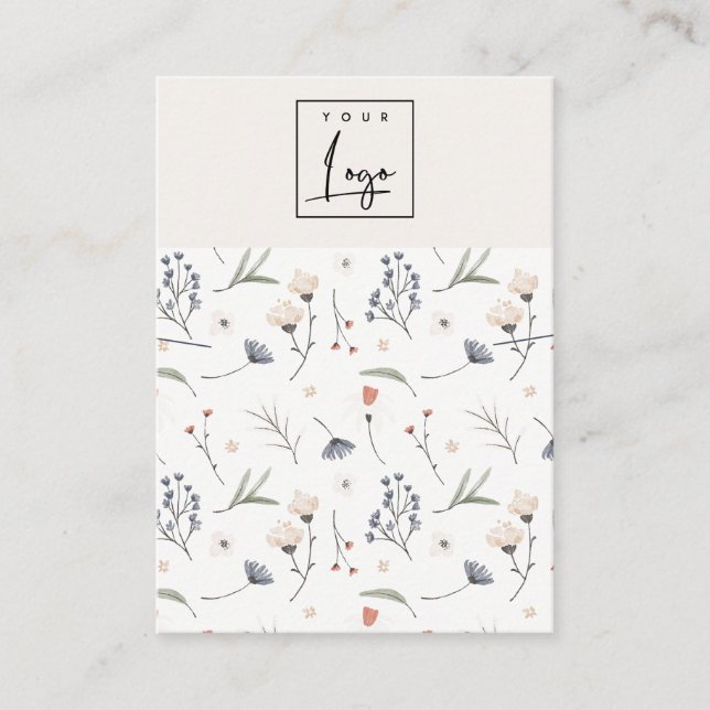 Pastel Floral Blue Rust Logo Necklace Band Holder Visitenkarte (Vorderseite)