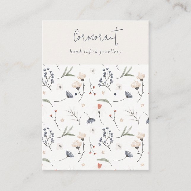 Pastel Floral Blue Rust Script Earring Stud Holder Visitenkarte (Vorderseite)