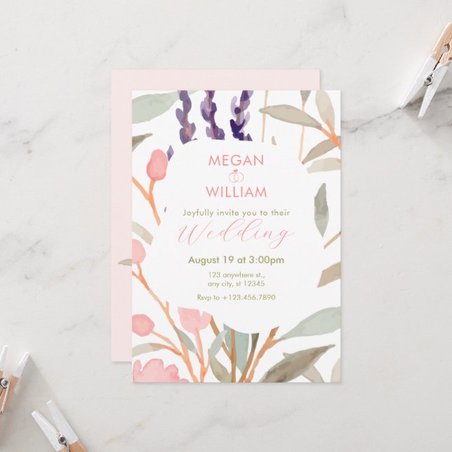 Pastel Floral Brunch Hochzeit Einladung (Vorderseite/Rückseite Beispiel)