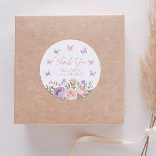 Pastel Floral Butterfly Geburtstag Runder Aufkleber