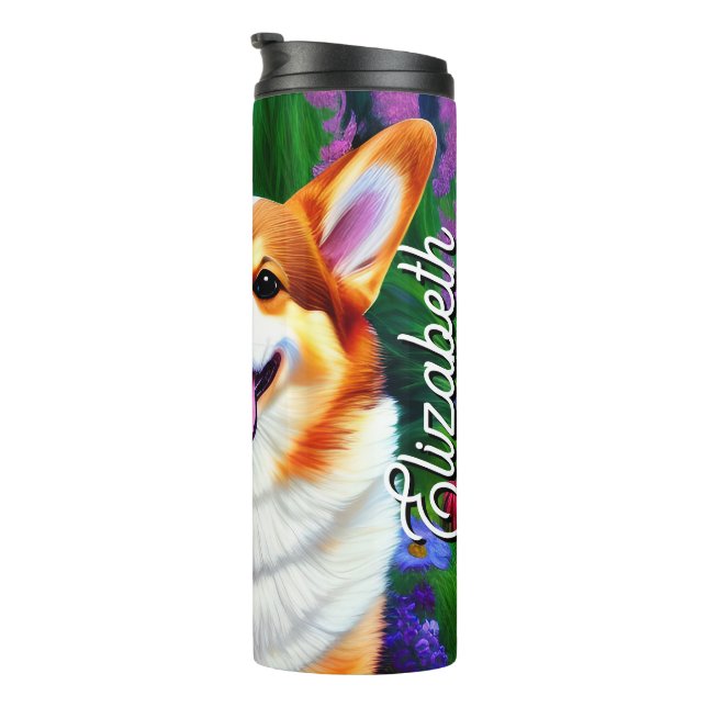 Pastel Floral Corgi Thermosbecher (Nach rechts gedreht)