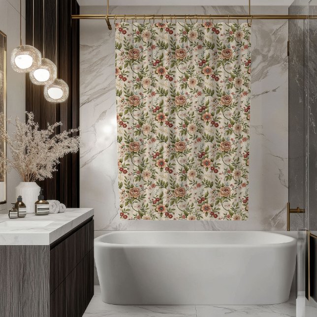 Pastel Floral Curtain Shabby Chic Bath Décor Duschvorhang (Pastel Floral Curtain Shabby Chic Bath Décor)