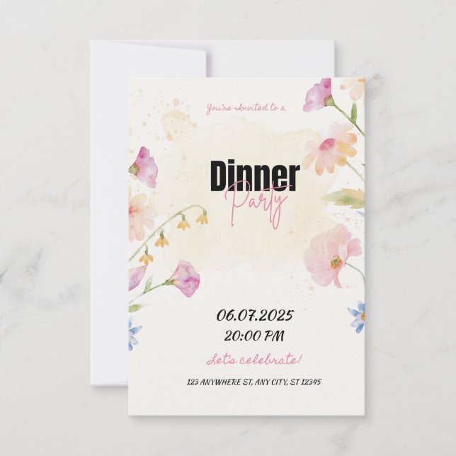 Pastel Floral Dinner Party Einladung (Vorderseite)
