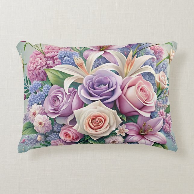 Pastel Floral Elegance Throw Kissen Abdeckung (Vorderseite)