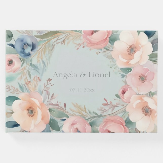 Pastel Floral Elegance Wedding Gästebuch (Vorderseite)