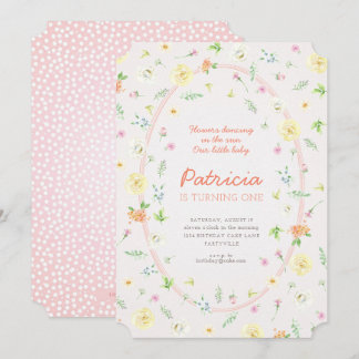Pastel Floral Erster Geburtstag Einladung