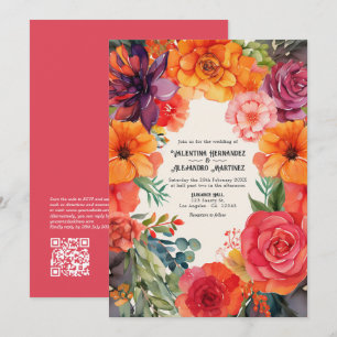 Pastel Floral Fiesta Hochzeit mit Details QR Code Einladung