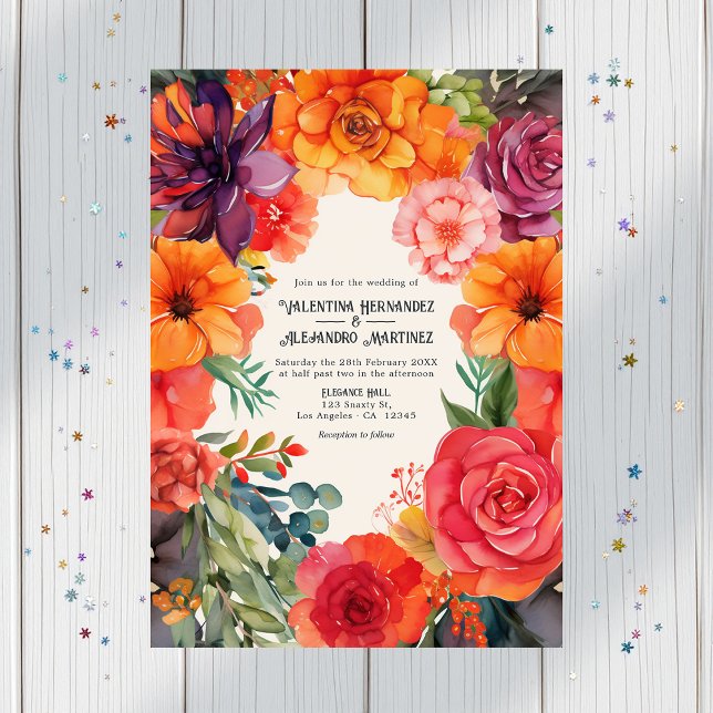 Pastel Floral Fiesta Hochzeit mit Details QR Code Einladung (Pastel Floral Fiesta Wedding with Details QR Code Invitation)