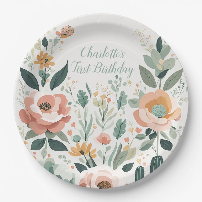 Pastel Floral Fiesta Pappteller (Vorderseite)