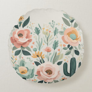 Pastel Floral Fiesta Rundes Kissen