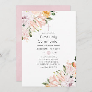 Pastel Floral First Holy Communion Einladung