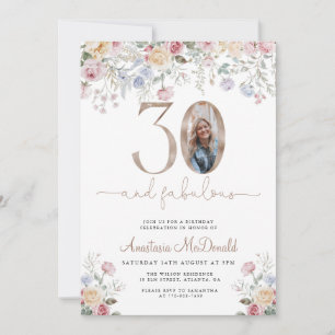 Pastel Floral Foto 30. Geburtstag Einladung