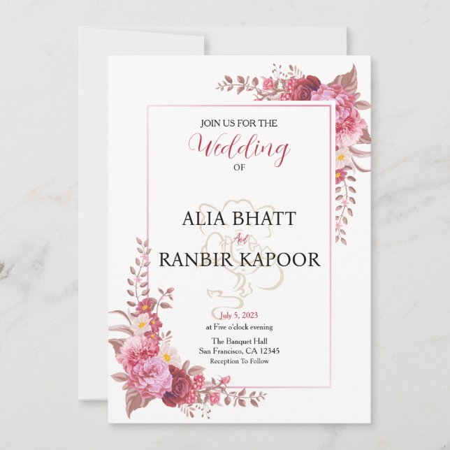 Pastel Floral Frame Indian Wedding Einladung (Vorderseite)
