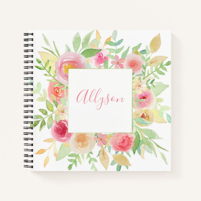 Pastel Floral Frame Spiral Notebook Notizbuch (Vorderseite)