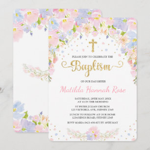 Pastel Floral Girl Taufe Einladung