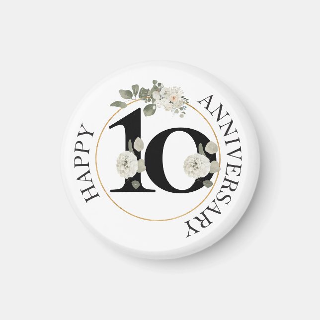 Pastel Floral Happy 10. Jahrestag Magnet (Vorne)