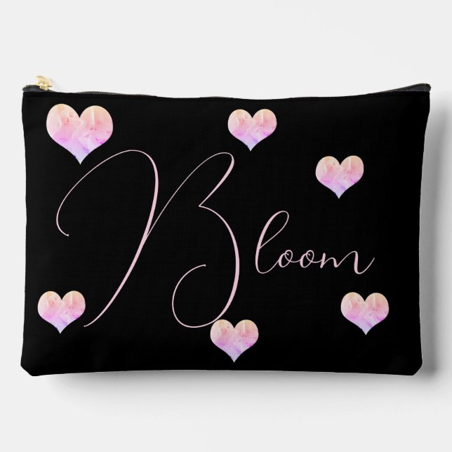Pastel Floral Heart Black Zubehörtasche (Vorderseite)