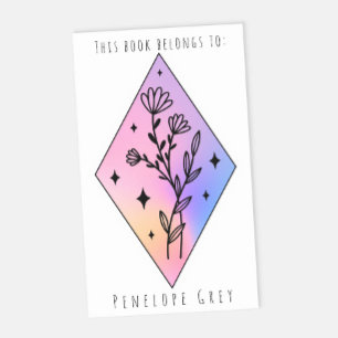 Pastel Floral Hologram Diamond Buchplatte Rechteckiger Aufkleber