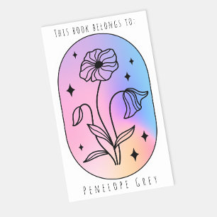 Pastel Floral Hologram Oval Book Plate Rechteckiger Aufkleber