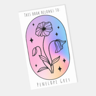 Pastel Floral Hologram Oval Book Plate Rechteckiger Aufkleber