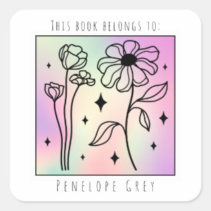 Pastel Floral Hologram Square Buchplatte Quadratischer Aufkleber